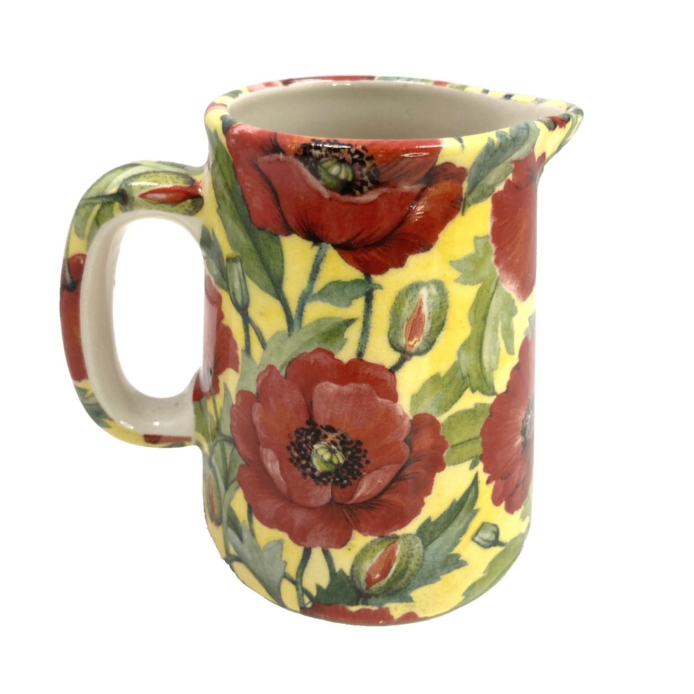 Vtg Yellow And Red Posies‎ Creamer, Ireland Pitcher By Bally Poreen 3.5"
